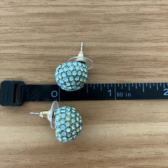 Teal/Turquoise and Gold Dome/Round Earrings - Picture 4 of 4